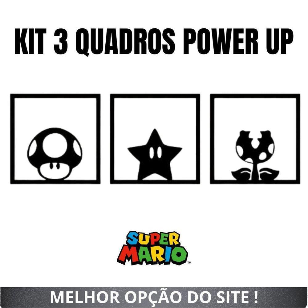 Kit 3 Quadros Vazados Power Up Super Mario Em Mdf Gamer