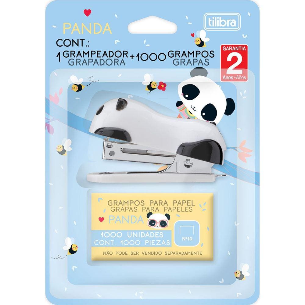 Grampeador Mini Panda 12 Folhas Com Extrator + 1000 Grampos - Tilibra