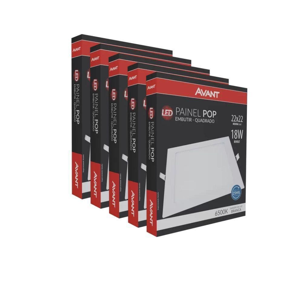 Kit 5 Painel Led 18w Embutir Branco 6500k