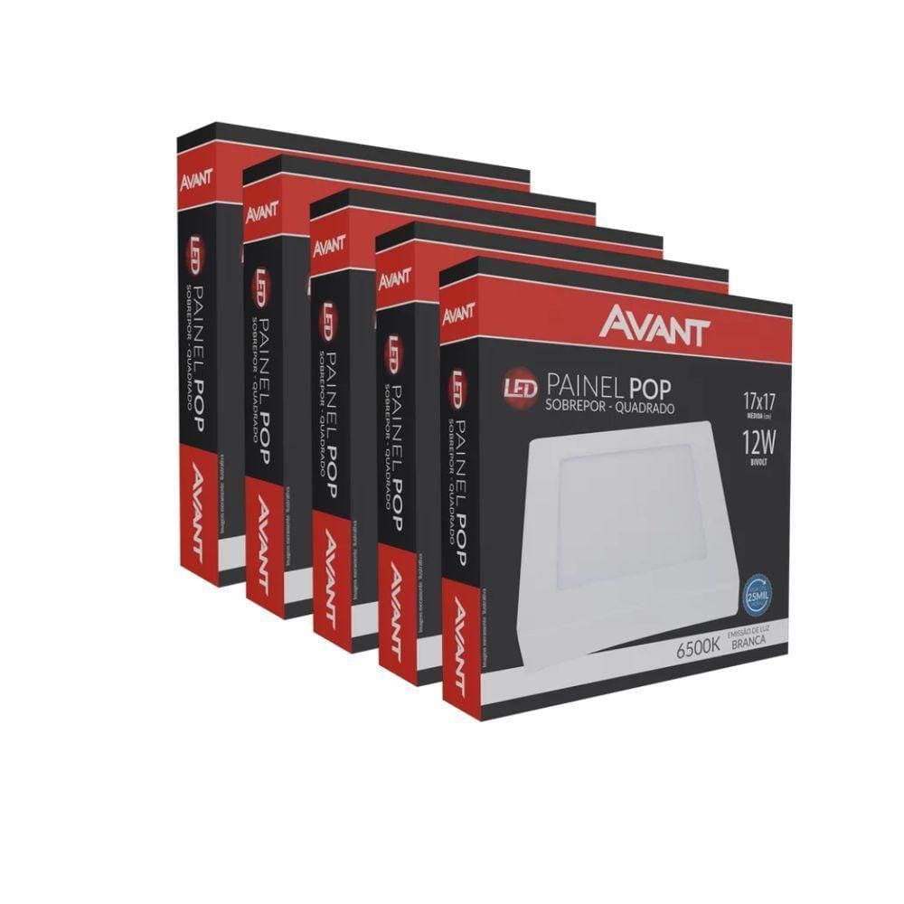 Kit 5 Painel Led 12w Sobrepor Branco 6500k