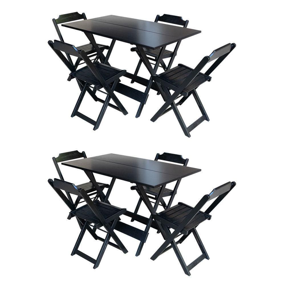 Kit 2 Jogos De Mesa Com 4 Cadeiras De Madeira Dobravel 120X70 - Preto - Preto