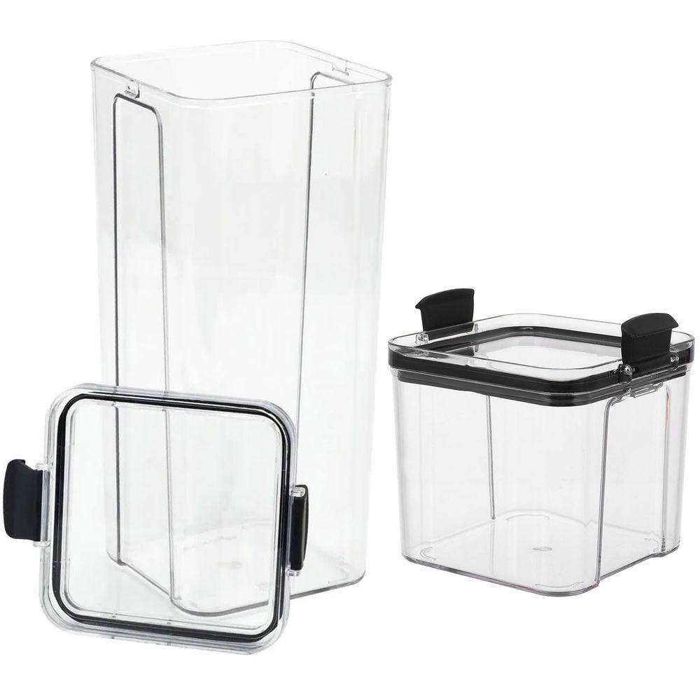 Pote Hermetico Acrilico Transparente Kit 2 Unidades Tampa Veda Trava Multiuso Cozinha Alimento Armario Organiza Empilhavel Resistente Utilidades