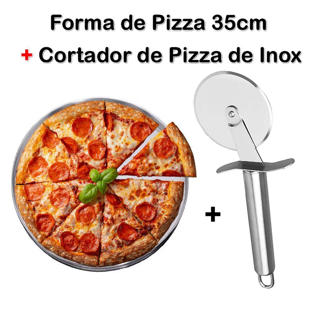 Forma de Pizza e Cortador de Pizza - Kit Assadeira Pizza Aluminio 35cm MAIS Cortador de pizza aço inoxidável - PANAMI