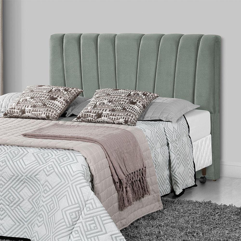 Cabeceira Casal Box Estofada Americana Premium 140cm Veludo Cinza