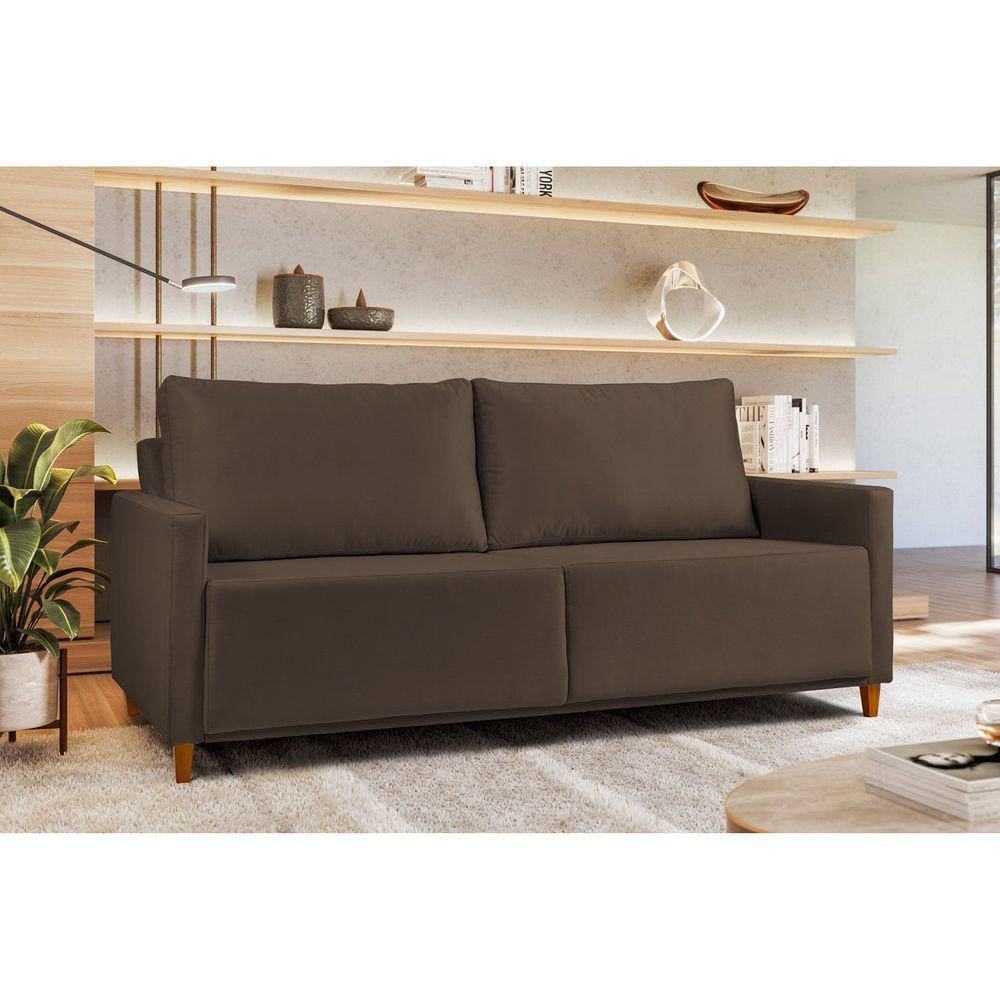 Sofá em Suede 3 Lugares Angela Yescasa Marrom