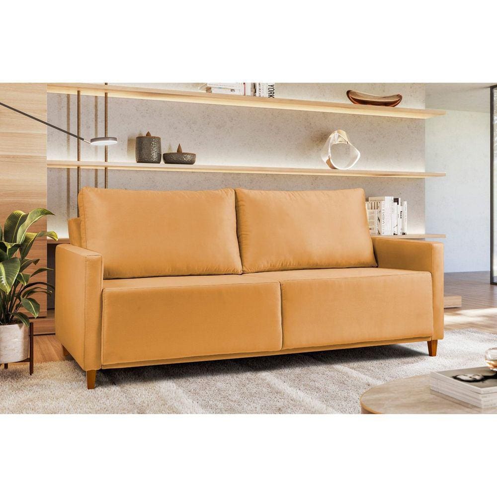 Sofá em Veludo 3 Lugares Angela Yescasa Amarelo