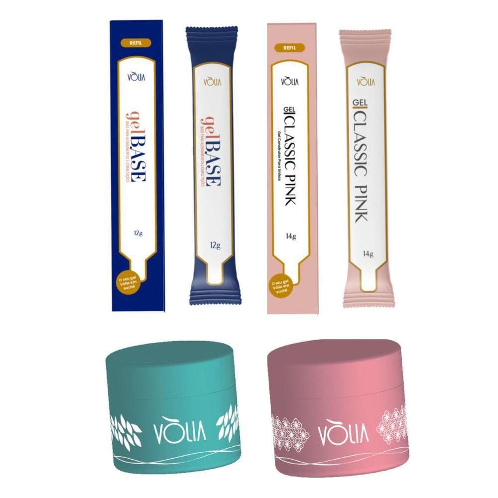Kit Refil Gel Base Volia 12G + Gel Classic Pink 14G +2 Potes