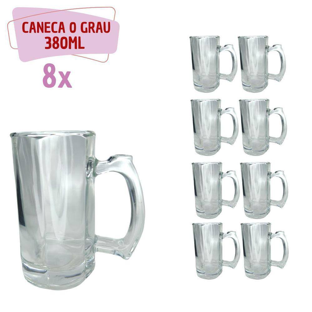 8 Caneca Reforçada Vidro Grosso Chopp e Cerveja 380ML