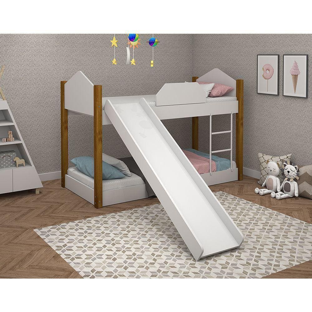 Beliche Infantil Com Escorregador Juvenil Luiza - Branco E Mel Branco