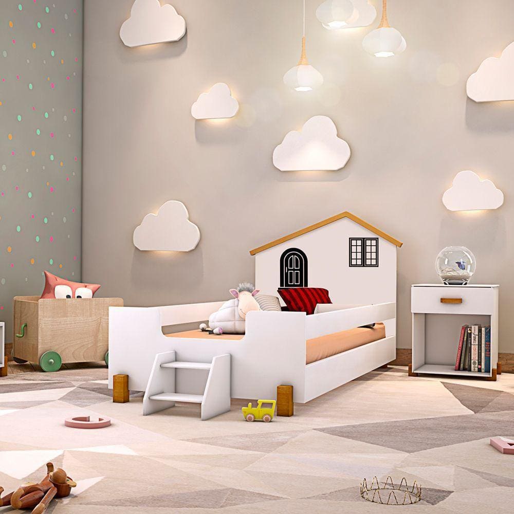 Cama Montessoriana Infantil Solteiro Belissima Preta - Branca E Mel - Cor: Branco