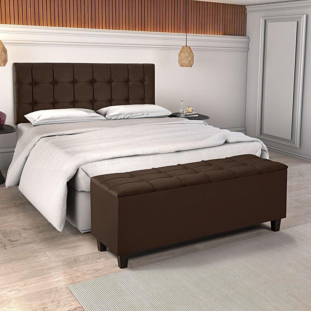 Kit Recamier Baú Bali Com Painel De 140cm Para Cama Casal