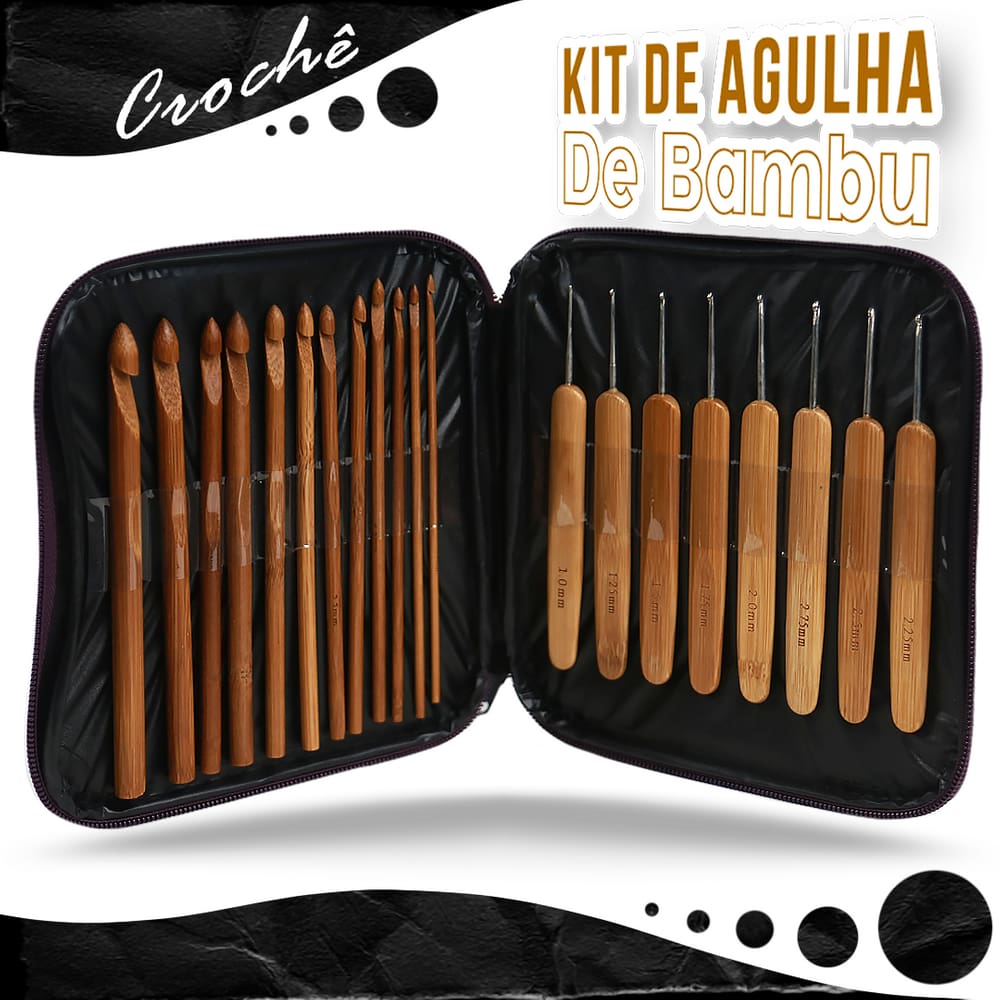 Agulhas Para Crochê Em Bambu Kit Completo 20 Peças-Nybc