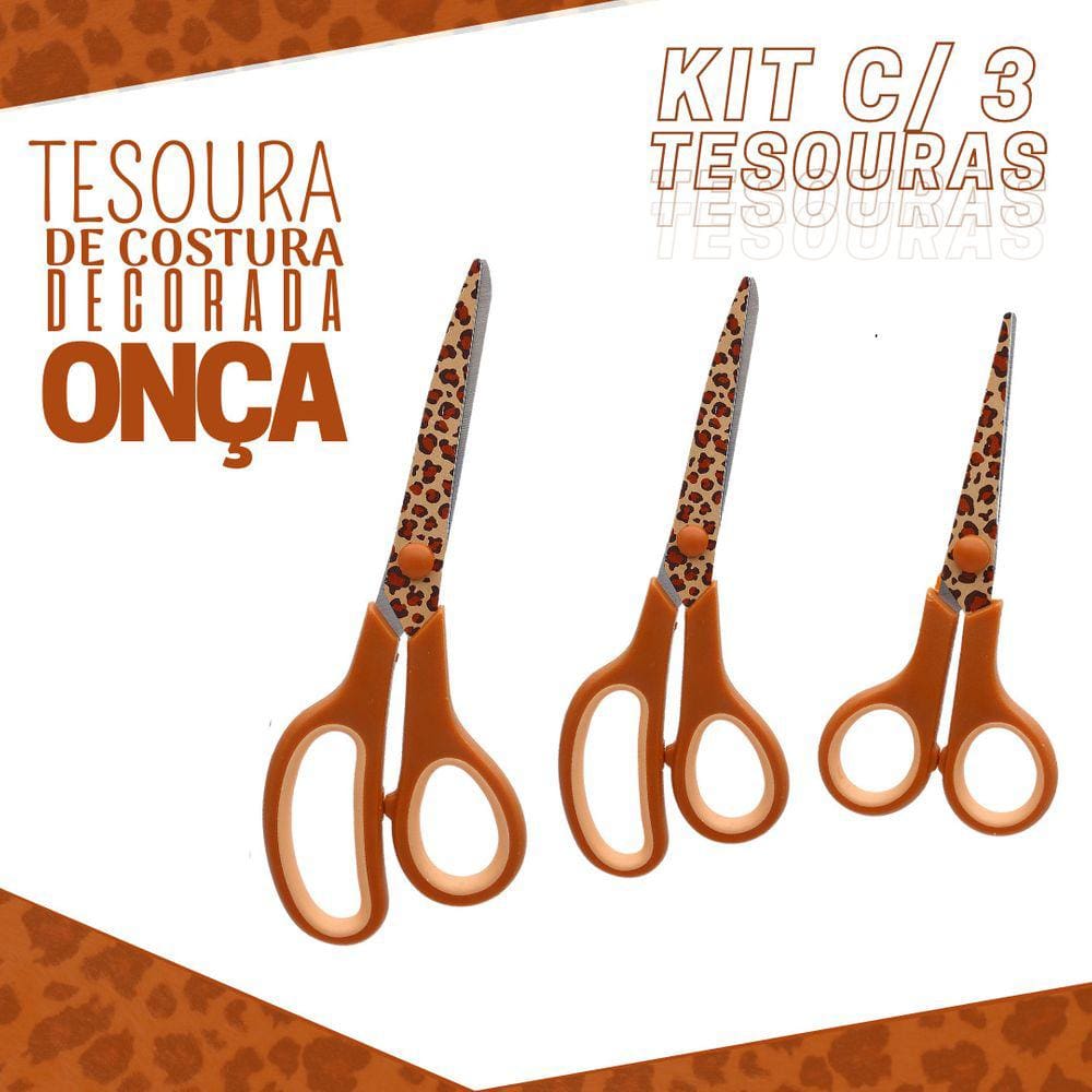 Tesoura Para Costura Decorada Onça Kit C/ 03 - Nybc