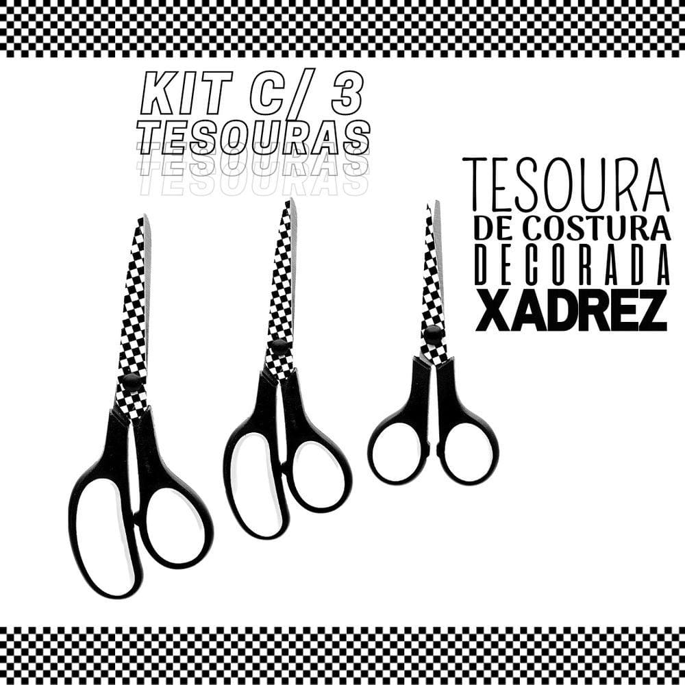 Tesoura Para Costura Decorada Xadrez Kit C/ 03 - Nybc