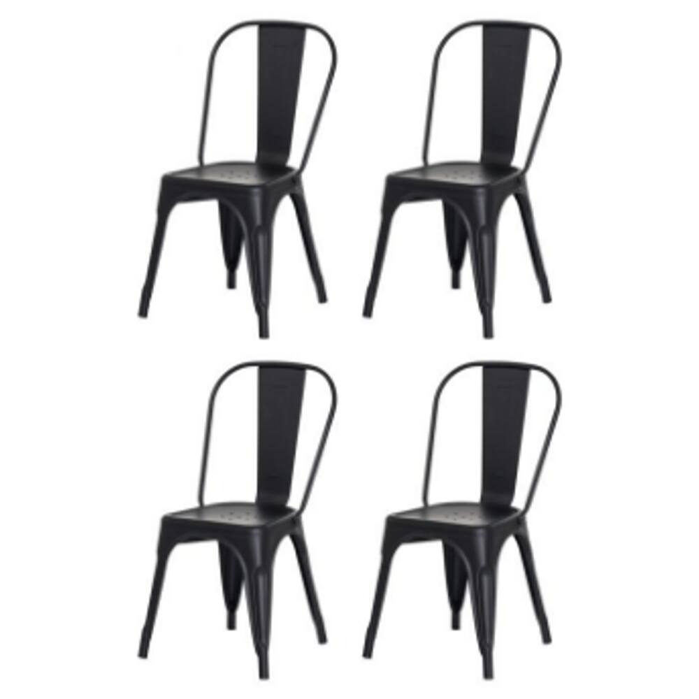 Kit com 4 Cadeira Tolix Iron Aço Carbono Industrial - Preto