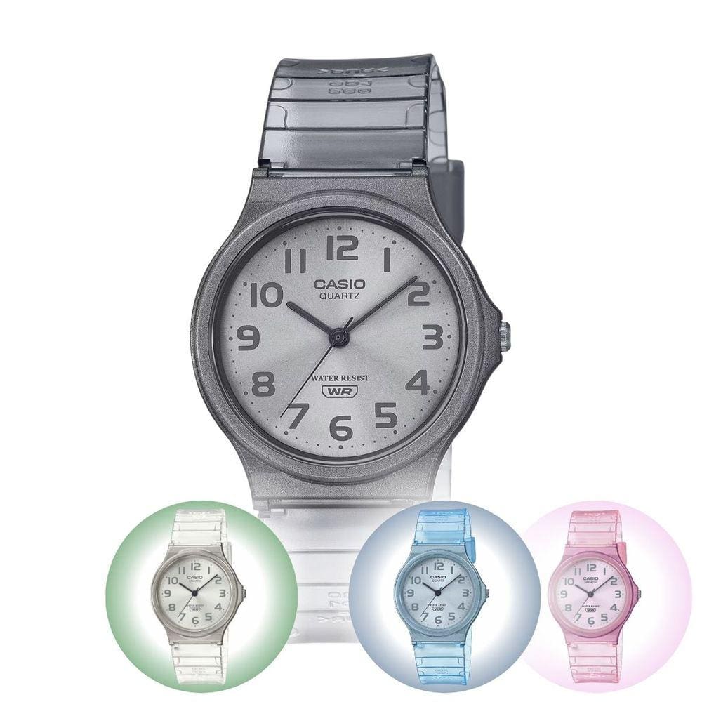 Relógio de Pulso Casio Feminino Esportivo Resistente Agua Analógico Translúcido Rosa Cinza Azul MQ-24S