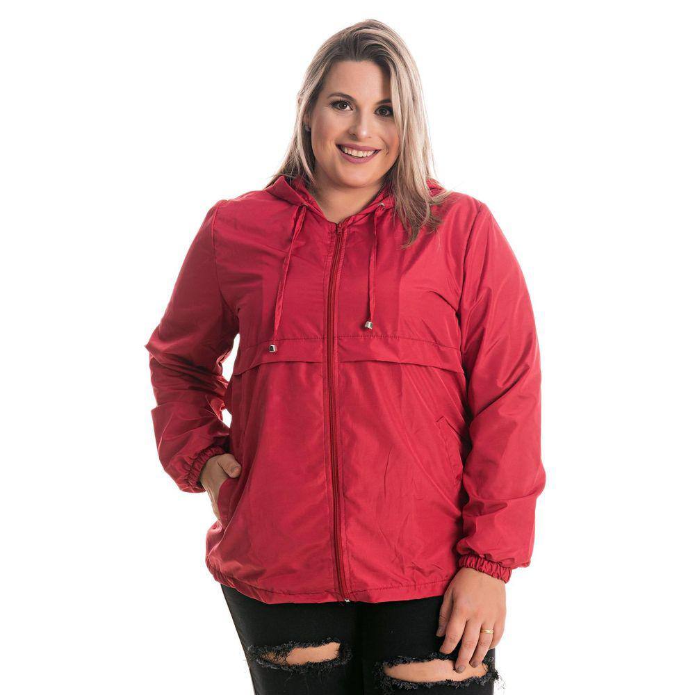 Jaqueta Feminina Plus Size Corta Vento Capuz Bolsos Frente Fechamento Zíper - Serena