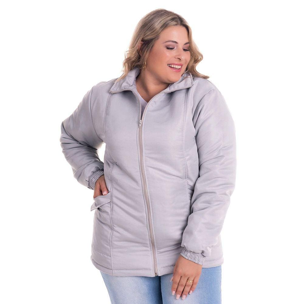 Jaqueta Feminina Plus Size Microfibra Forrada Fechamento Zíper - Serena
