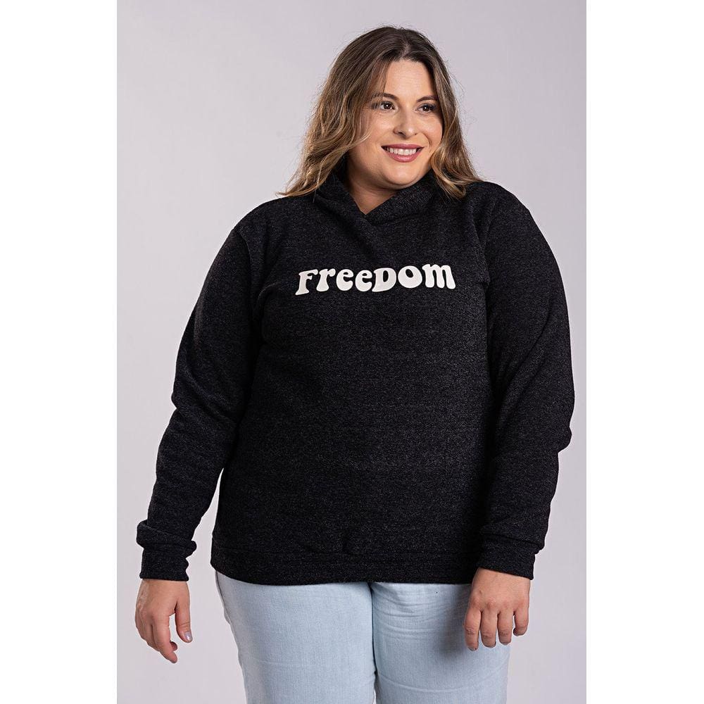 Jaqueta Feminina Plus Size Bouclê Capuz Aplique Frente Freedom - Serena