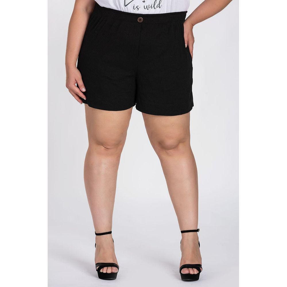 Bermuda Feminina Plus Size Ribana Canelada Botão Fake - Serena