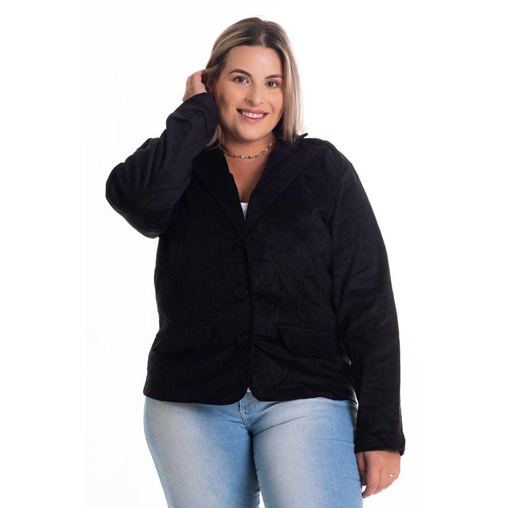 Blazer Feminino Plus Size Veludo Cotelê  Elastano Fechamento  Botão - Serena