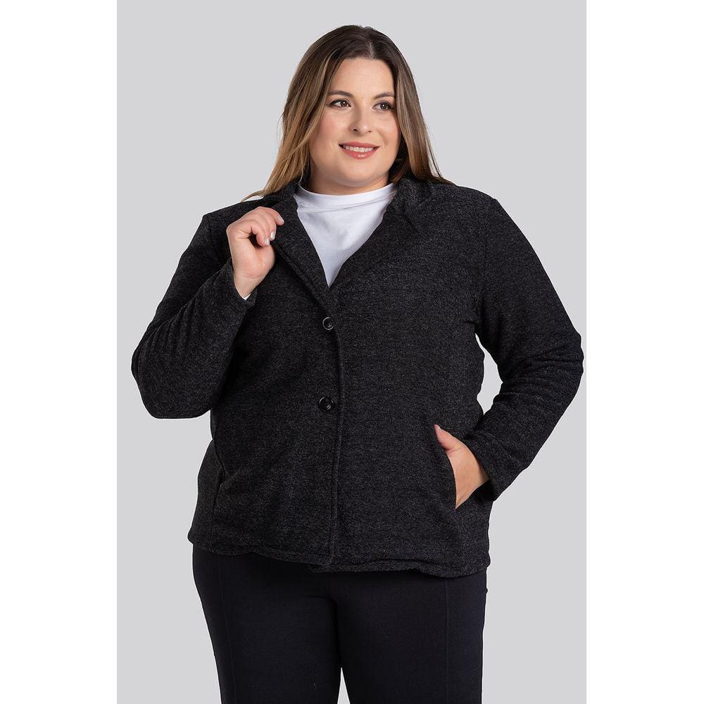 Blazer Feminino Plus Size em Bouclê Fechamento Botões Bolsos Frente - Serena