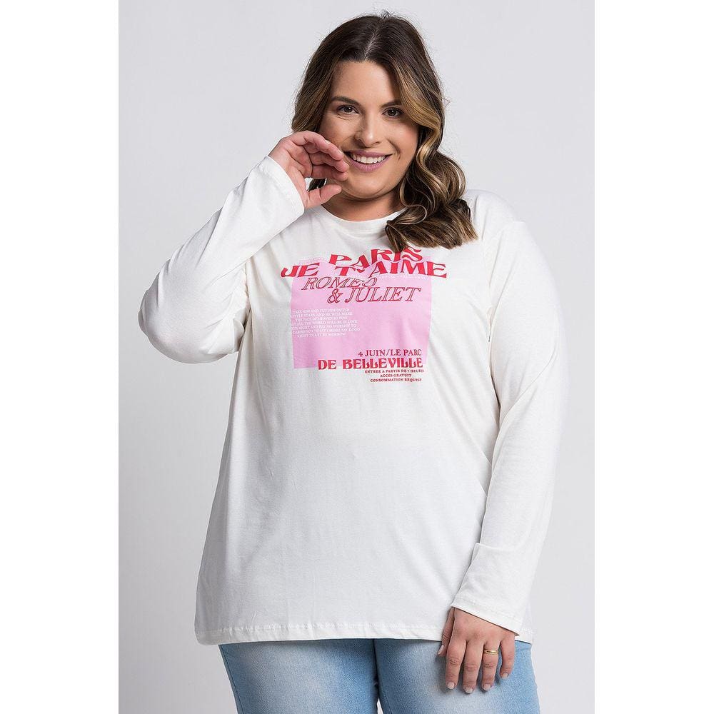 Blusa Feminina Plus Size Manga Longa Visco Estampada ”Romeu Juliet” - Serena