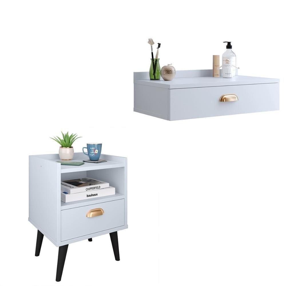 Jogo Quarto Completo Mesa Cabeceira 1 Gaveta Retrô Penteadeira Suspensa Puxador Lauren Kit Decorativo Moderno - RPM Móveis