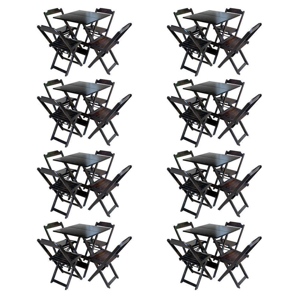 Kit 8 Jogos De Mesa Com 4 Cadeiras De Madeira Dobravel 60X60 -Tabaco - Marrom