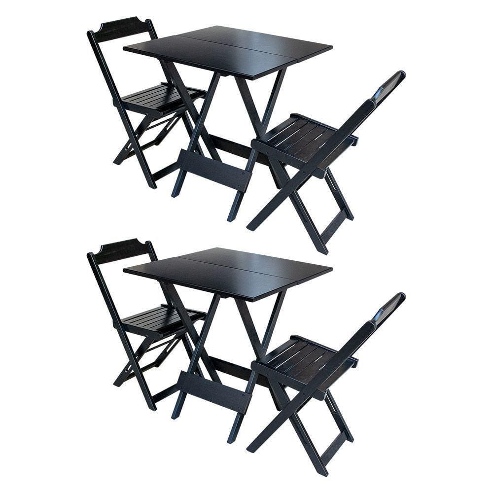 Kit 2 Jogos De Mesa Dobravel Com 2 Cadeiras De Madeira 70X70 - Preto - Preto
