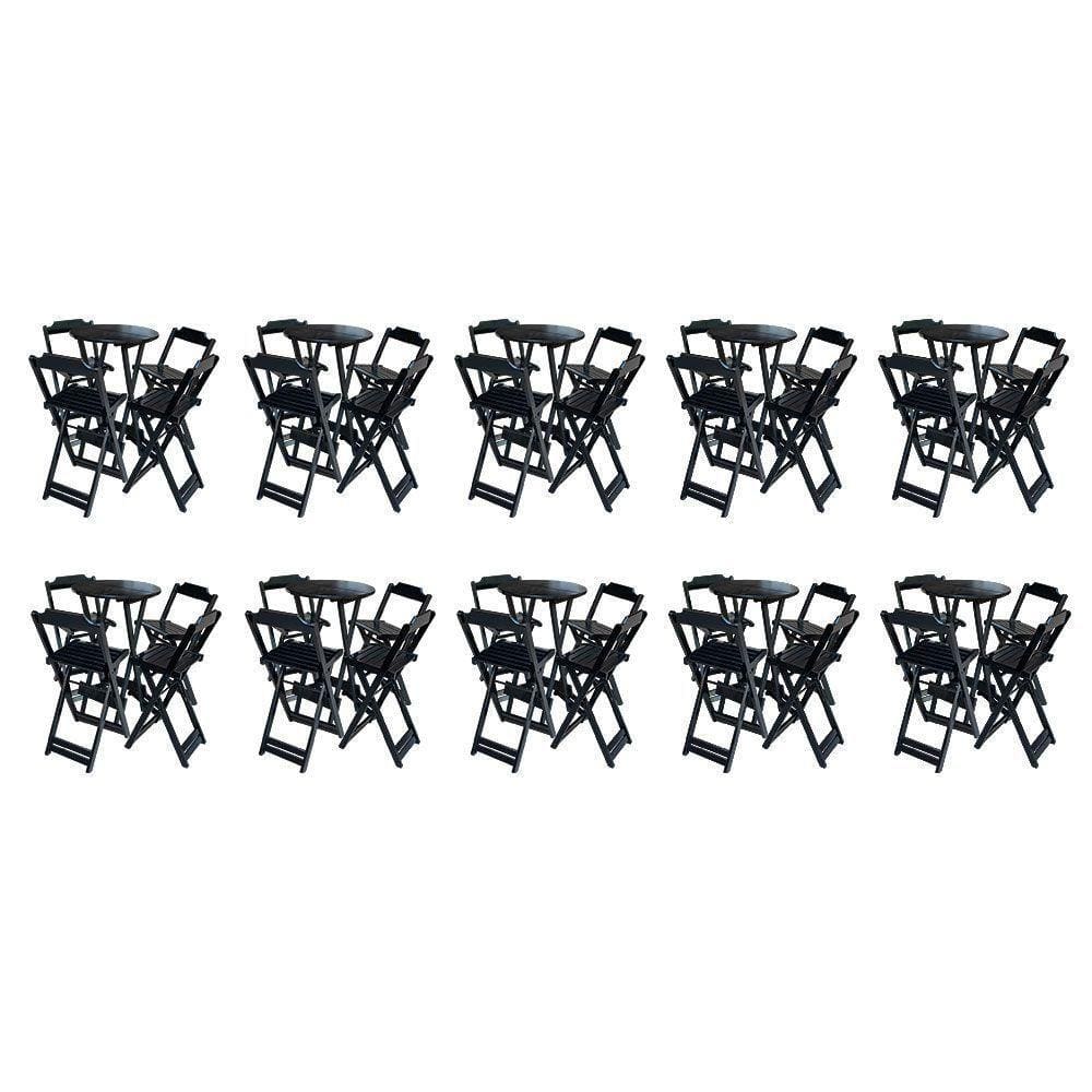 Kit 10 Jogos De Mesa Bistrô De Madeira Com 4 Cadeiras Dobravel Preto - Preto