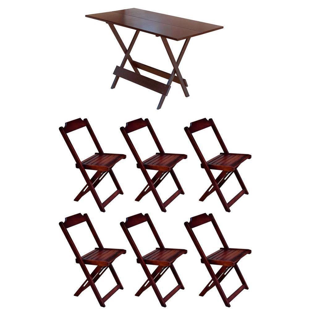 Conjunto Mesa De Madeira Dobravel 120X70 Imbuia 6 Cadeiras - Marrom