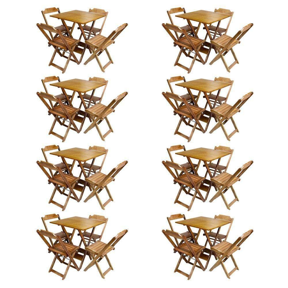 Kit 8 Jogos De Mesa Com 4 Cadeiras De Madeira Dobravel 70X70 - Mel - Amarelo
