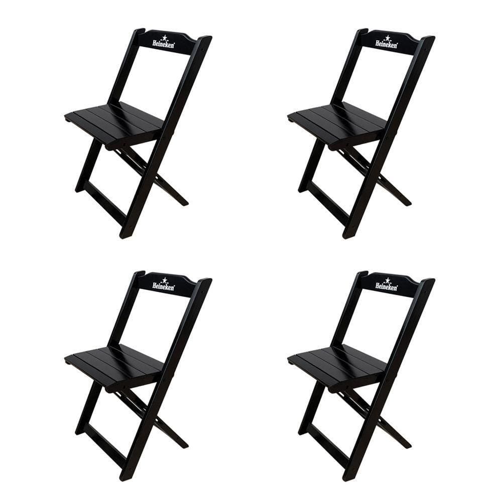 Kit 4 Cadeiras Dobráveis Madeira Personalizada Hei Preta - Cor: Preto