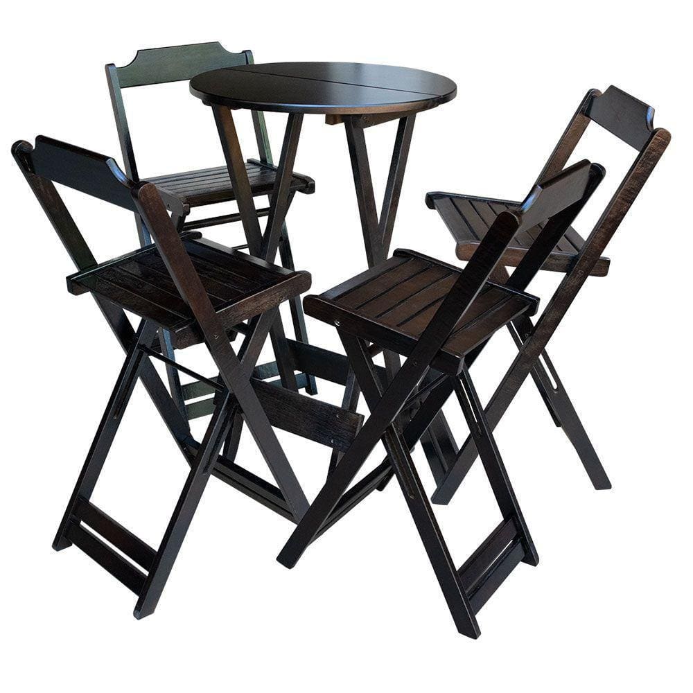 Conjunto De Mesa Bistrô Dobrável Em Madeira Padrão Com 4 Banquetas Altas - Tabaco - Marrom