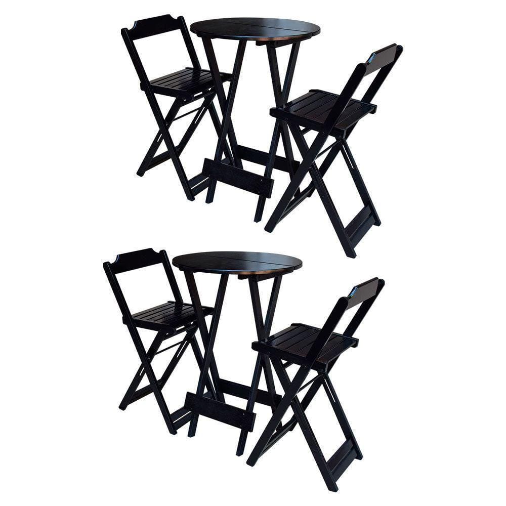 Kit 2 Jogos De Mesa Bistrô De Madeira Com 2 Cadeiras Dobravel Tabaco - Marrom