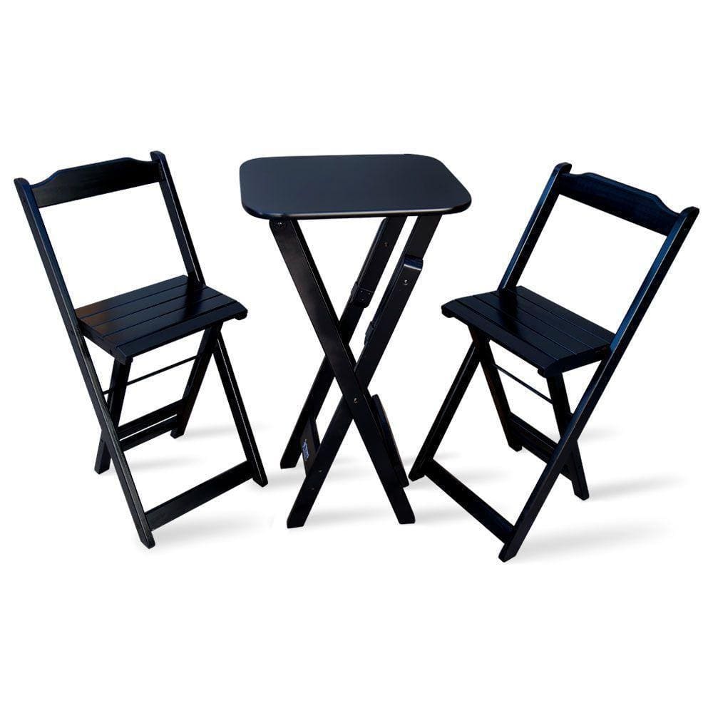 Jogo De Mesa E Cadeira Bistro Dobravel Para Bar E Restaurante - Preto - Cor: Preto
