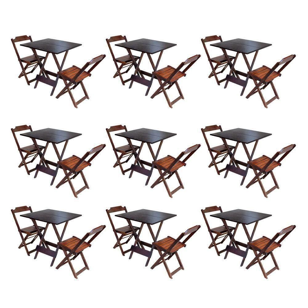 Kit 9 Jogos De Mesa Dobravel Com 2 Cadeiras De Madeira 70X70 Para Restaurante E Bar - Imbuia