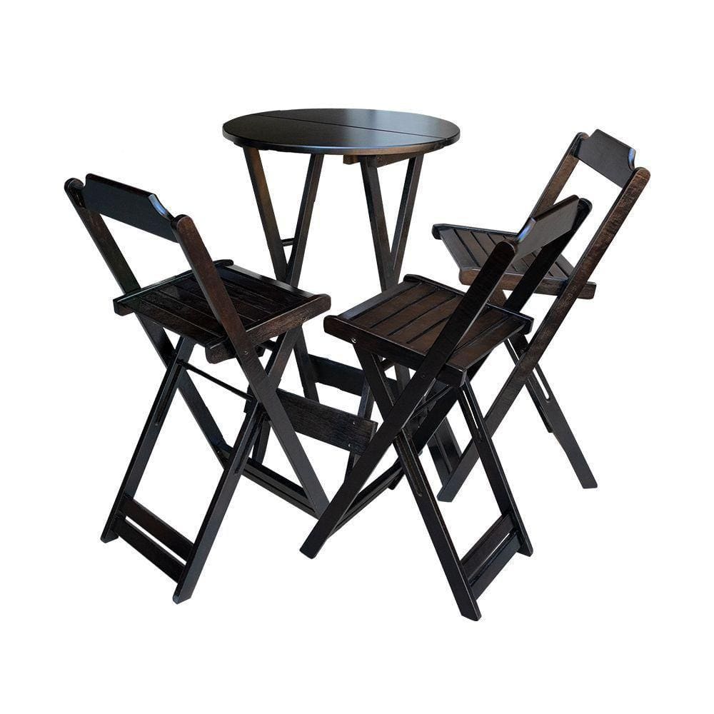 Kit Mesa Bistrô De Madeira Dobrável Com 3 Banquetas - Tabaco