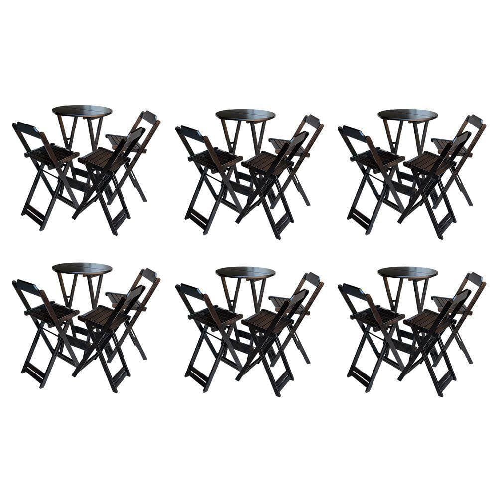 Kit 6 Jogos De Mesa Bistrô De Madeira Dobrável Com 3 Banquetas - Tabaco
