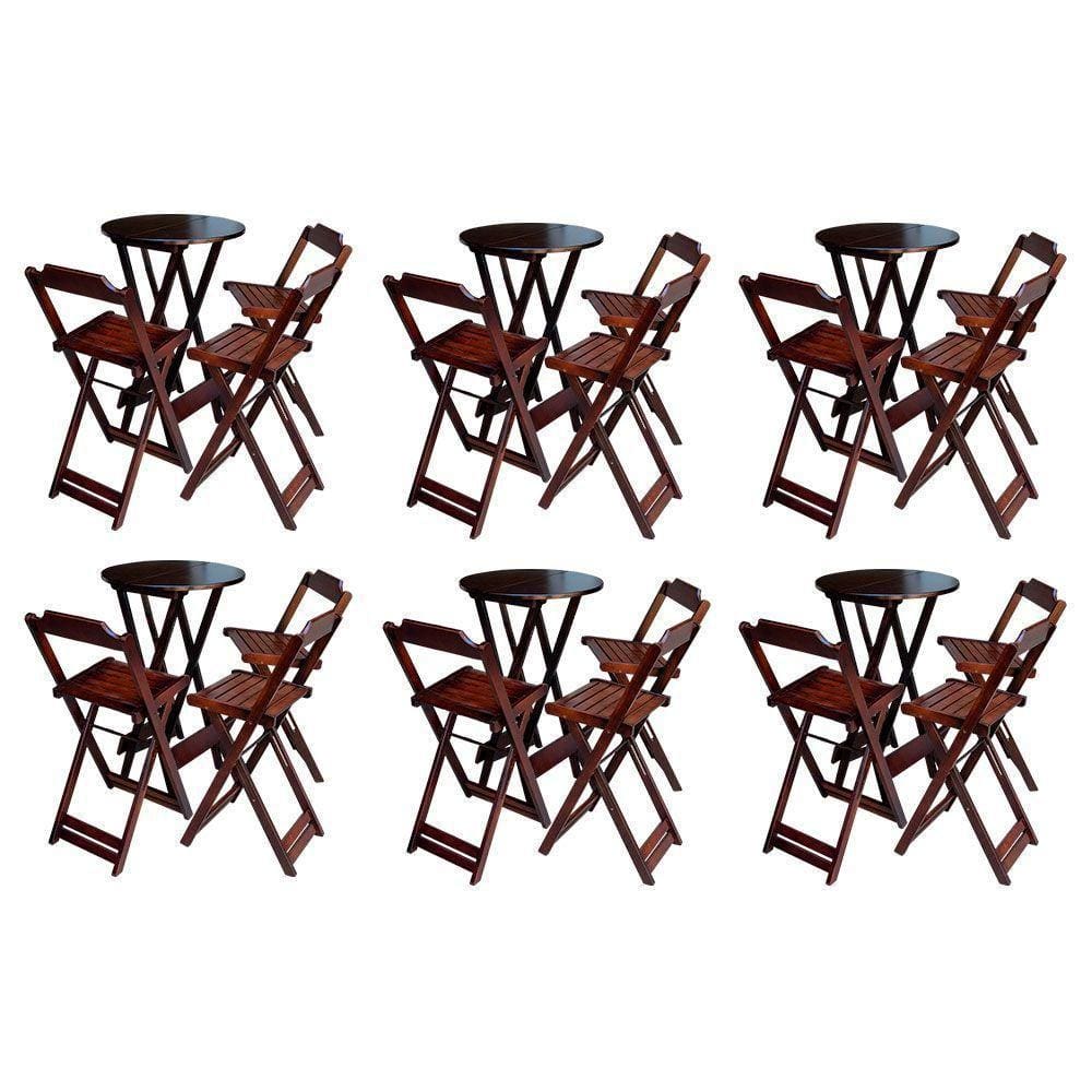 Kit 6 Jogos De Mesa Bistrô De Madeira Dobrável Com 3 Banquetas - Imbuia