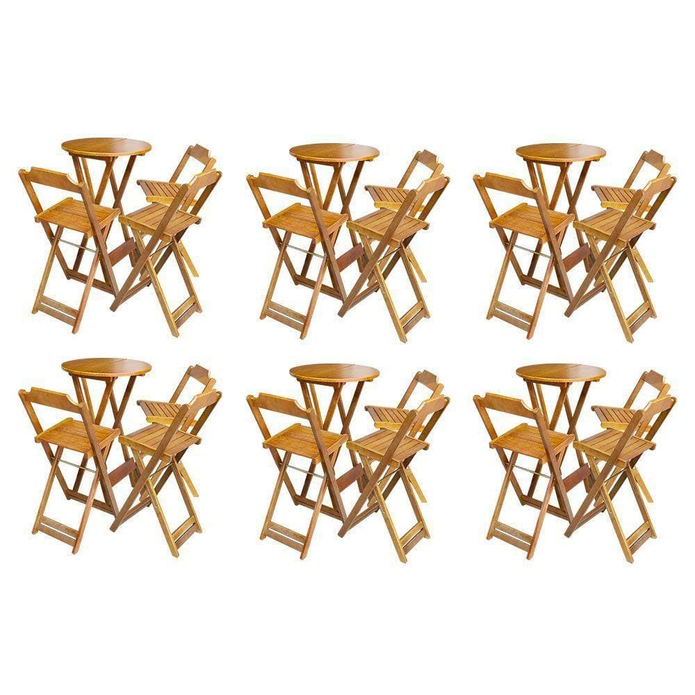 Kit 6 Jogos De Mesa Bistrô De Madeira Dobrável Com 3 Banquetas - Mel