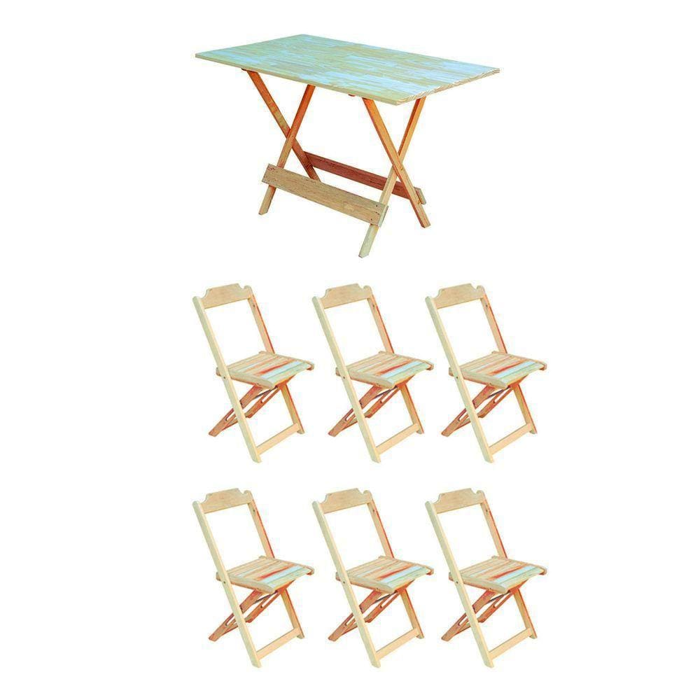 Conjunto Mesa De Madeira Dobravel 120X70 Sem Pintura/Crua 6 Cadeiras - Marrom