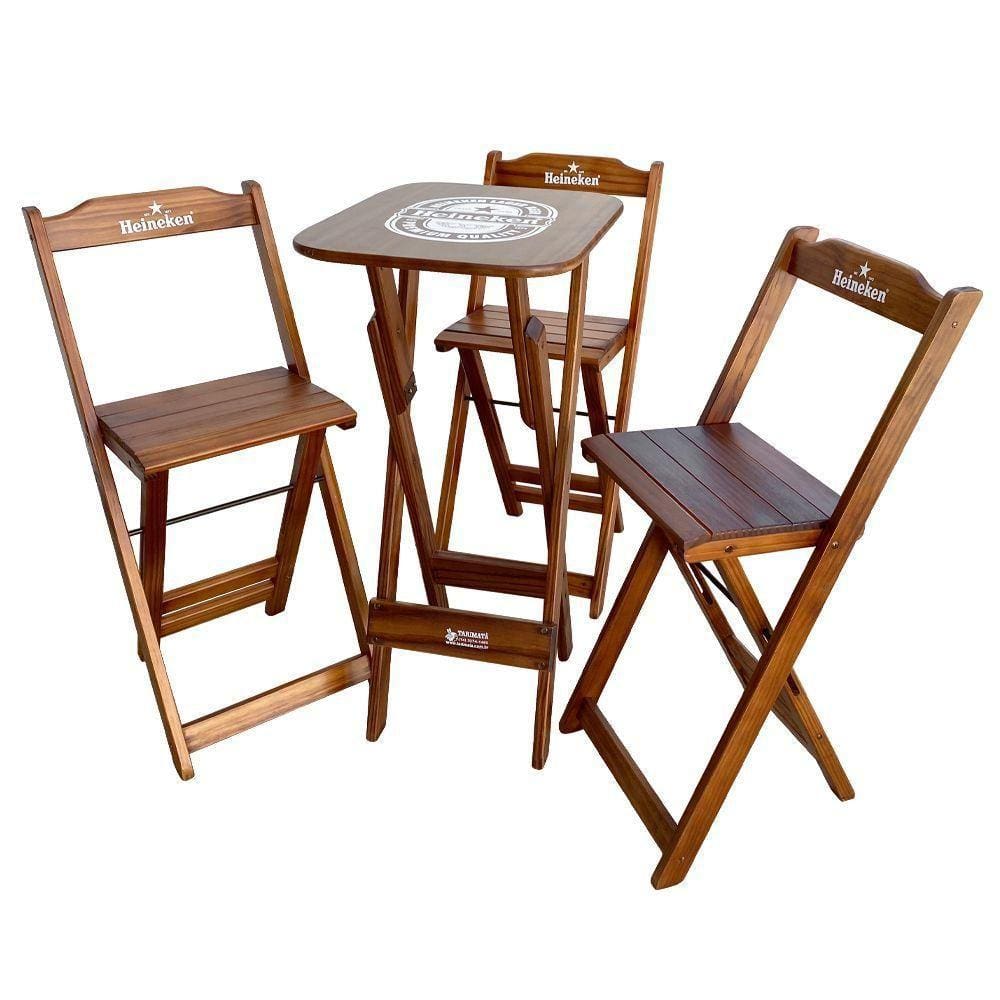 Conjunto Mesa Bistrô Com 3 Banquetas Dobráveis De Madeira Personalizada Hei - Imbuia - Cor: Marrom