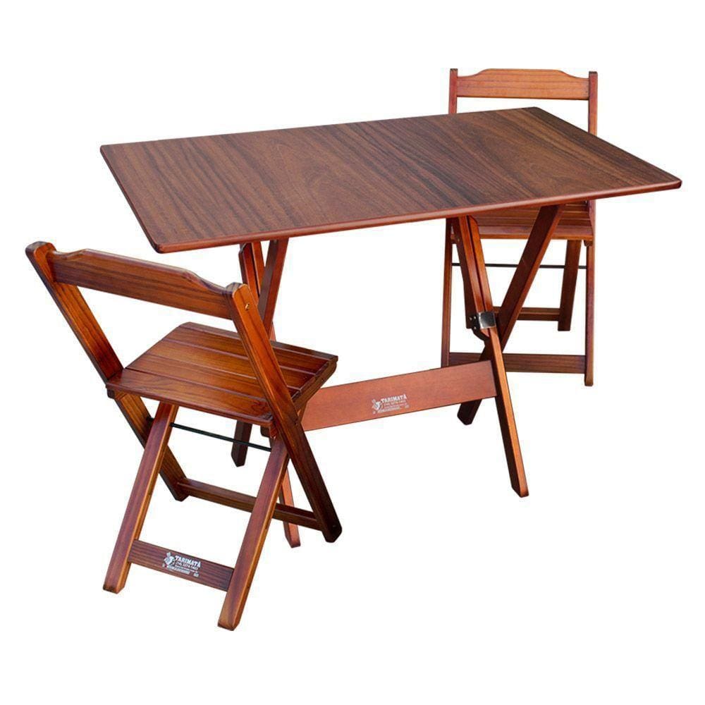 Conjunto De Mesa Dobrável 70x110 Com 2 Cadeiras Imbuia - Cor: Marrom