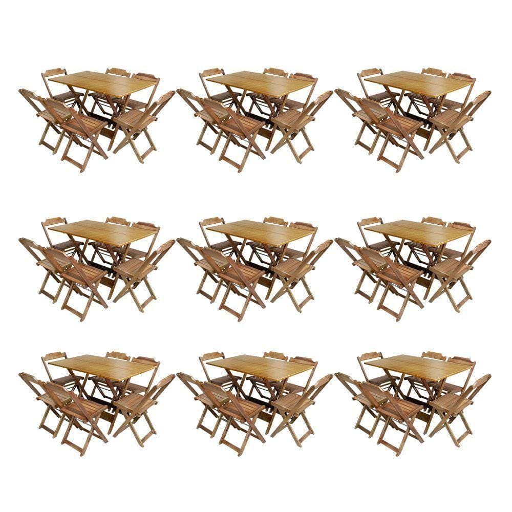 Kit 9 Jogos De Mesa Dobravel Com 6 Cadeiras De Madeira 120X70 Para Restaurante E Bar - Mel