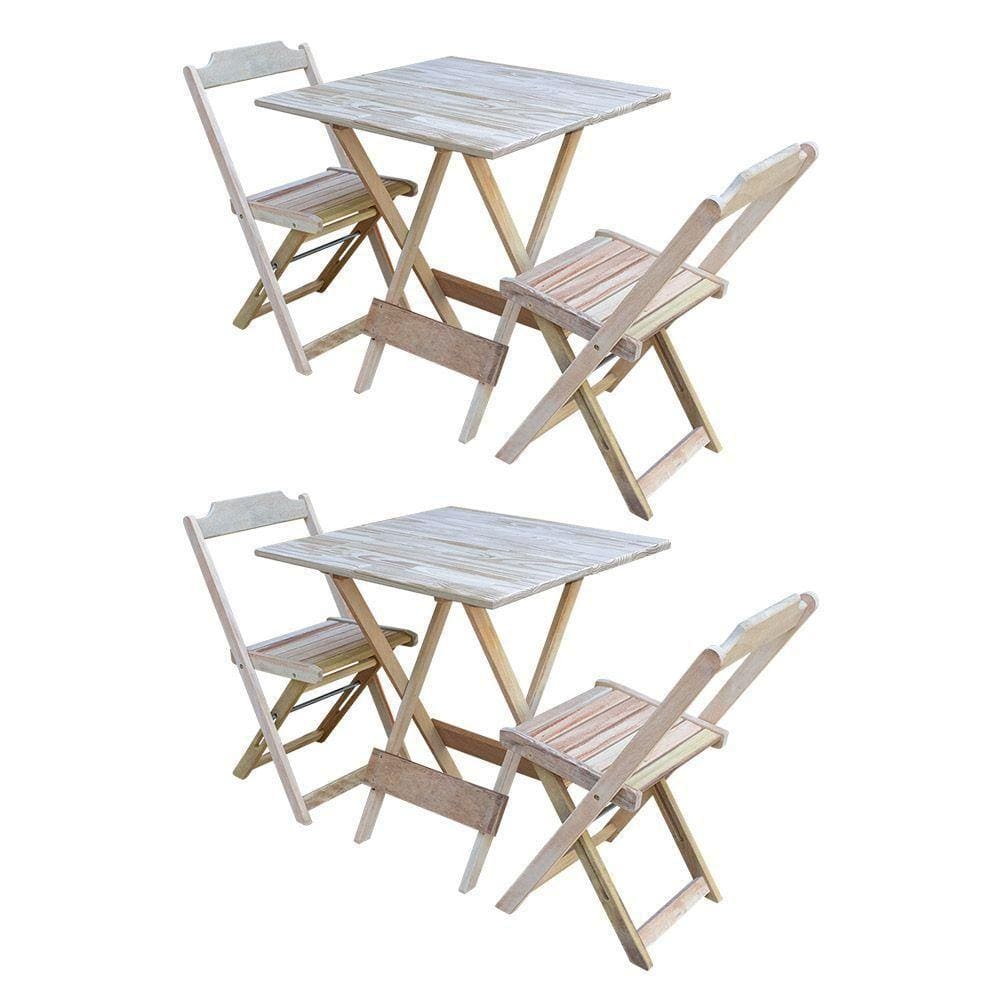 Kit 2 Jogos De Mesa Dobravel Com 2 Cadeiras De Madeira 70X70 - Sem Pintura - Marrom