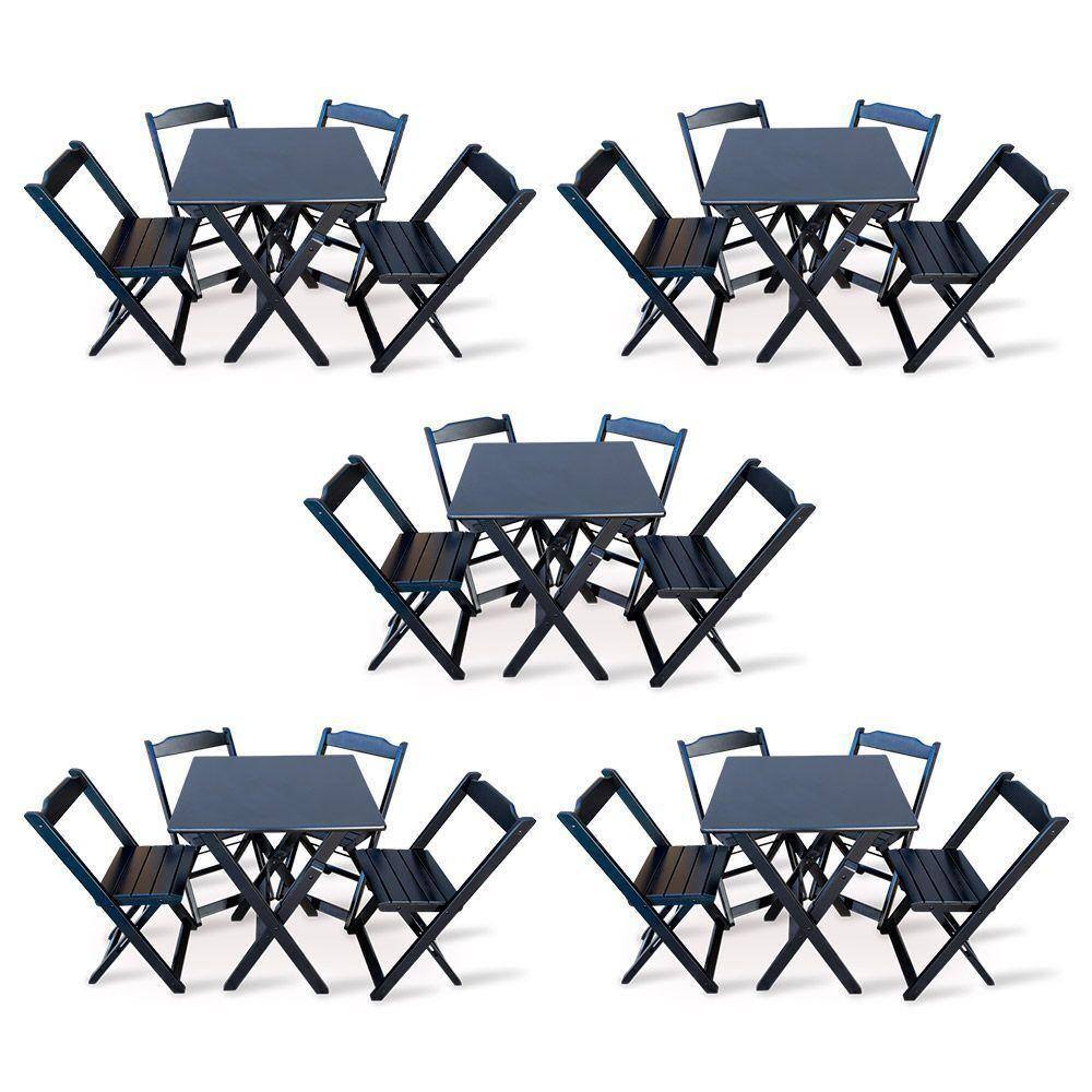 Kit De 5 Conjuntos De Mesa Dobrável 60x60 Com 4 Cadeiras Preto - Cor: Preto
