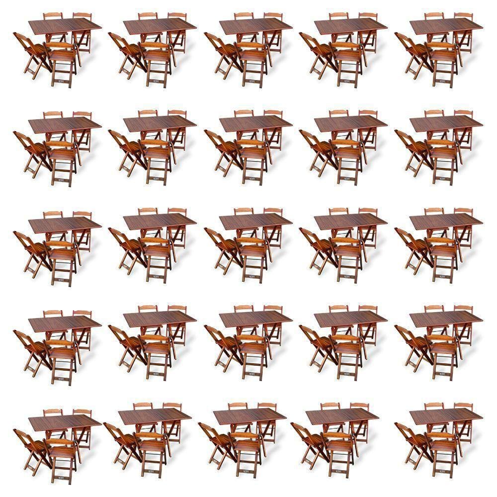 Kit De 20 Conjuntos De Mesa Dobrável 70x110 Com 4 Cadeiras Imbuia - Cor: Marrom
