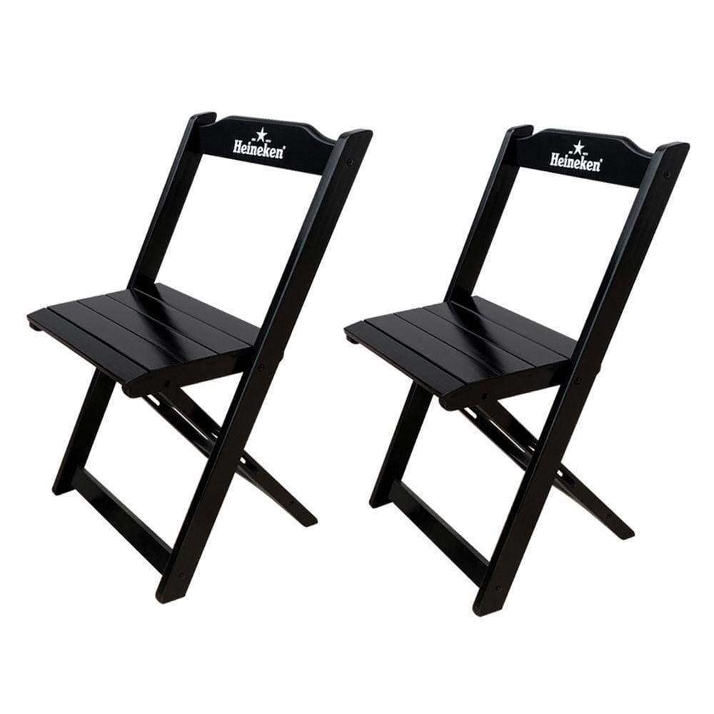 Kit 2 Cadeiras Dobráveis Madeira Personalizada Hei Preta - Cor: Preto